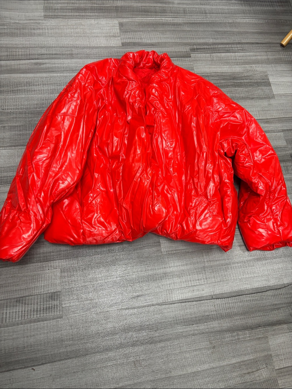 Yeezy Shiny Red Cropped Puffer Jacket